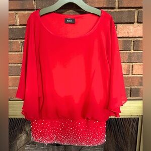 MSK Red chiffon Batwing Sleeve sheer Top  Size “ measurements “